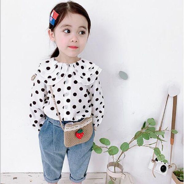 

shirts 2021 spring autumn baby toddler girls blouse white polka dot children long sleeve clothes school girl shirt kids jw5180, White;black