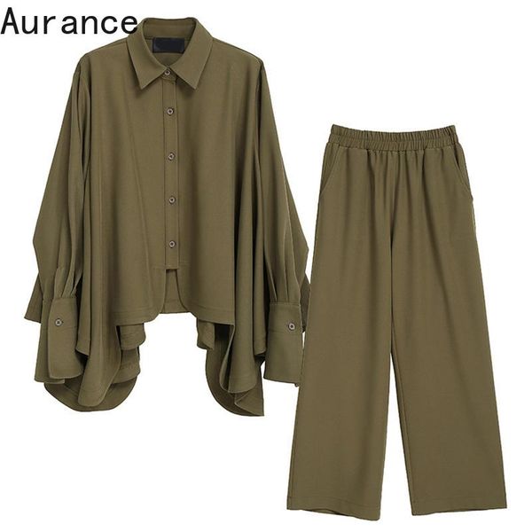 

women's two piece pants [aurance] women fashion big size wide leg suit lapel long sleeve black loose fit tide spring summer 2021, White