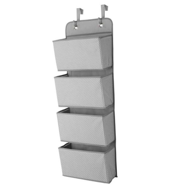 

simple houseware 4 pocket hanging wall closet storage bag organizer over door cloth toy pouch hanger gray boxes & bins