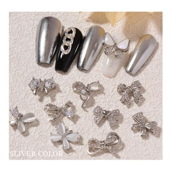 

nail art decorations 1pieces of accessories bow jewelry silver zircon diamond decoration chain charm, Silver;gold
