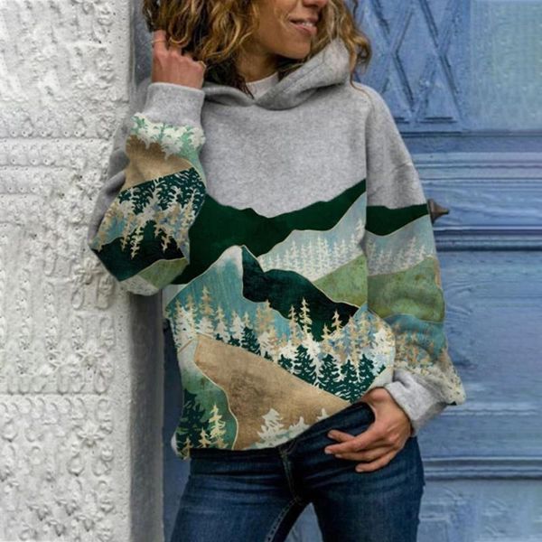 

women's hoodies & sweatshirts winter long sleeve print women 2021 autumn pullovers woman casual daily hooded clothes for natural scener, Black