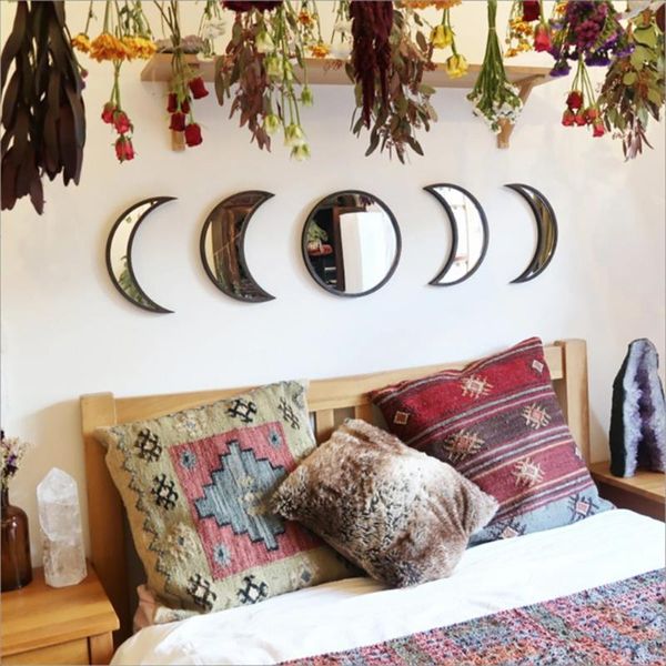 

nordic style wooden decorative mirror moon phase wall stickers bedroom acrylic diy mirrors #41