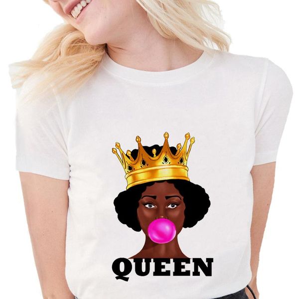 

women's t-shirt bubble gum melanin poppin queen t shirts women soft cotton african art graphic tees black girl magic white