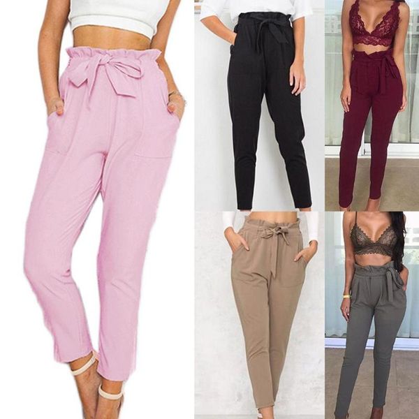 

women's pants & capris 50% s casual women solid color high waist skinny slim cropped pencil trousers, Black;white