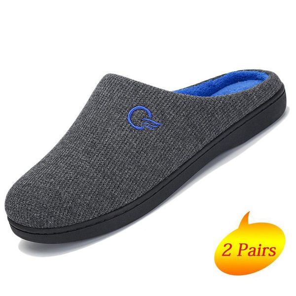 

slippers 2 pairs winter house shoes woman warm home women fur slides cotton flip flops couples mules anti-slip indoor pantufa, Black