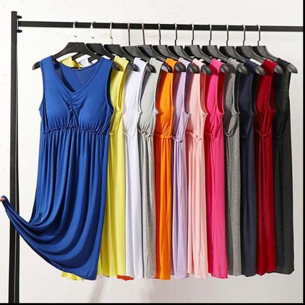 

korean modal chest pad womens sleepwears nightdress summer v neck sleeveless camisole night shirt bottoming dress women nightgown, Black;red