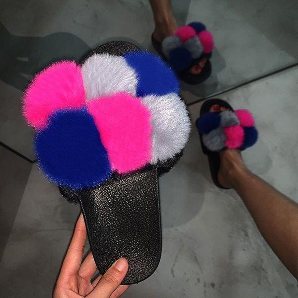 

summer flower flat heel muffin plush women's slippers, Black