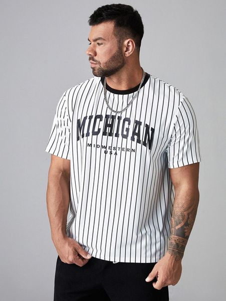 

extended sizes men letter & striped graphic tee v54t#, White;black