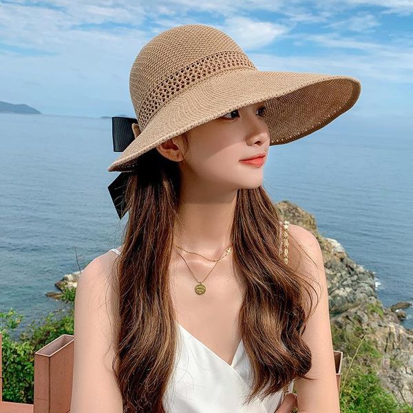 

wide brim hats women summer sun beach panama straw hat folded outdoor caps leisure holiday raffia cap visors, Blue;gray