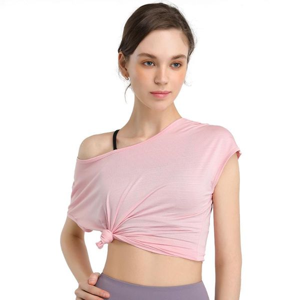 

yoga outfit fitness women sport shirts polyester breathable loose stretch blouse running gym crop workout short sleeve t-shirt