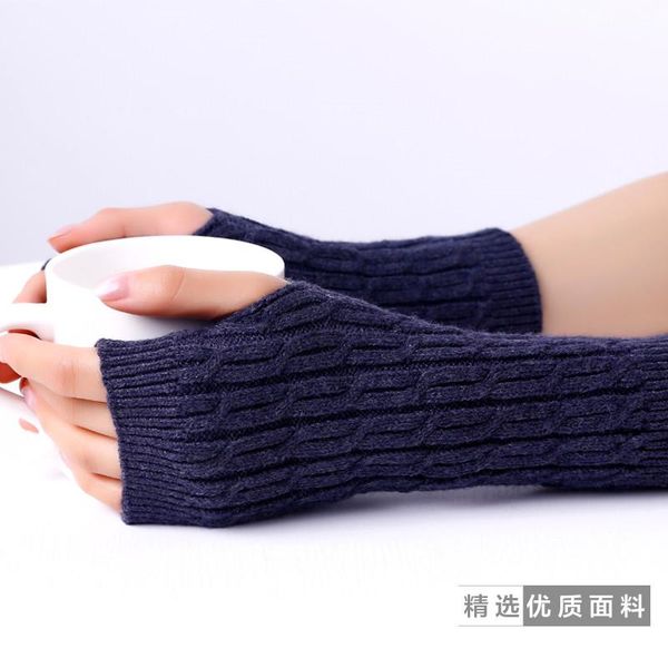 

fingerless gloves autumn and winter models wool line exposed half finger typing short cashmere thick warm knitted, Blue;gray