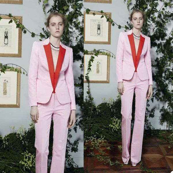 

2022 pink women blazer suits with pockets bridesmaid dress long sleeves prom gowns outerwear jacket pants, White;pink