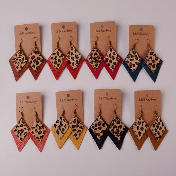 

real leather leopard print dangle earrings square double-deck drop fashion jewelry gifts for women jen0089 & chandelier, Silver