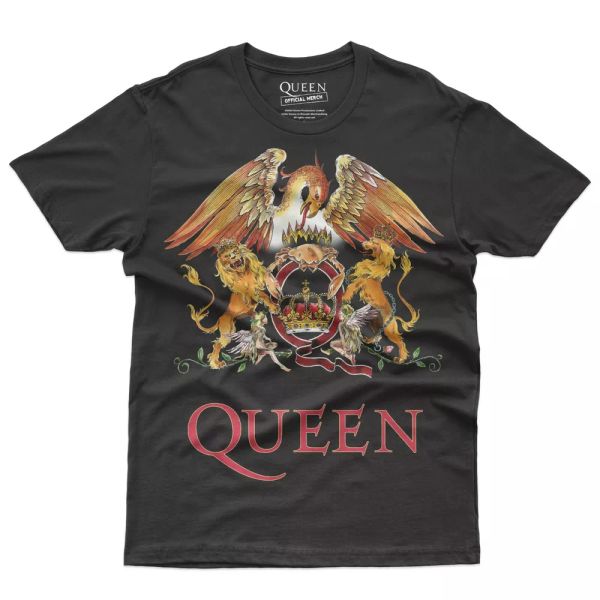 

queen crest logo-t shirt man official licensed, White;black