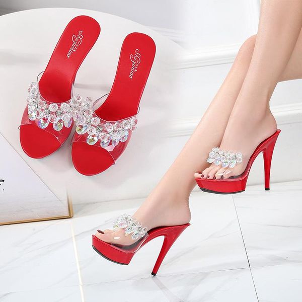 

pure-color summer fashion round-head with red high-heeled sandals a line of sandal women lfd, Black