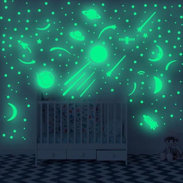 

wall stickers kids bedroom glowing moon stars ufo rocket night luminous paper for home children's room decor