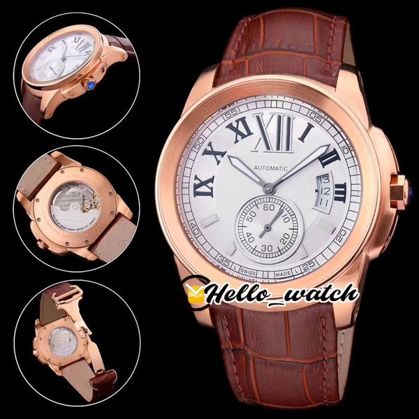 Big Date 43mm W7100009 W7100039 W7100007 Orologi quadrante bianco Seagull 1713 orologio automatico da uomo cassa in oro rosa cinturino in pelle marrone HWCR Sport Hello_watch