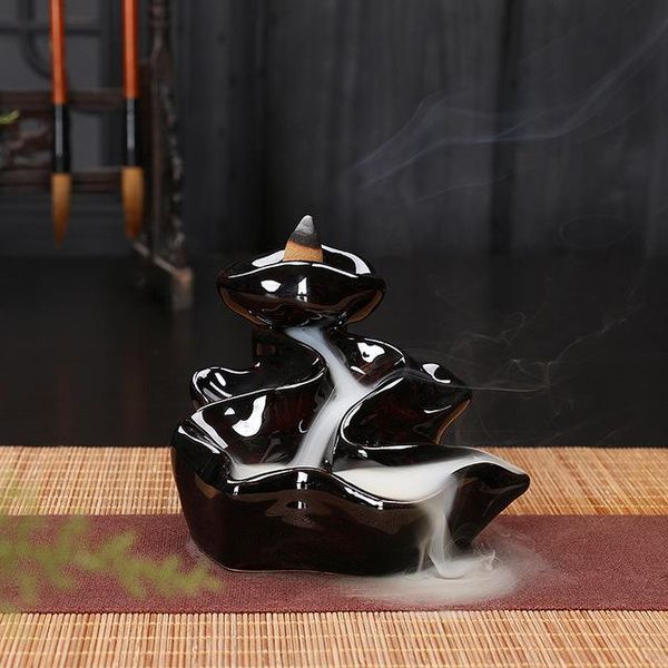 

fragrance lamps 1pc ceramic burner with 5pc backflow incense cones stickers holder censer home decoration n27 black