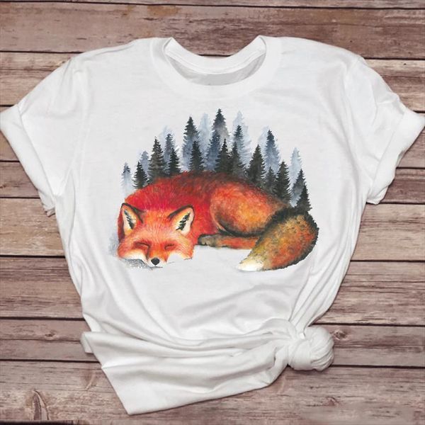 

and women short sleeve men cute fox animal printing 90s womens graphic ladies shirt female tee, White;black