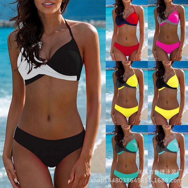 

swimsuit solid split color matching 7-color bikini, White;black