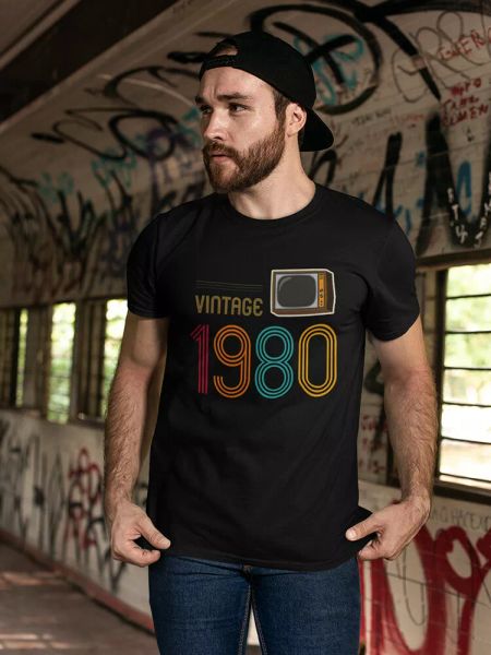 

1980 Vintage Retro T.v. Tee Men's -Image by Shutterstock, White;black