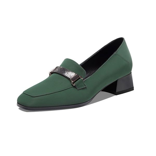 

dress shoes women summer autumn genuine leather square low heel woman pumps slip on ladies wedding party, Black