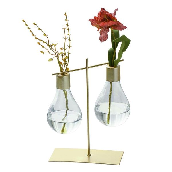 

nordic creative light bulb glass wrought iron vase green dill hydroponic bottle plant home decoration test tube vases