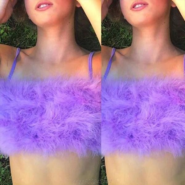 

fluffy plush feather womens cami tube spaghetti strap solid color camisole sleeveless wrapped chest clubwear m17 21 dropship, White