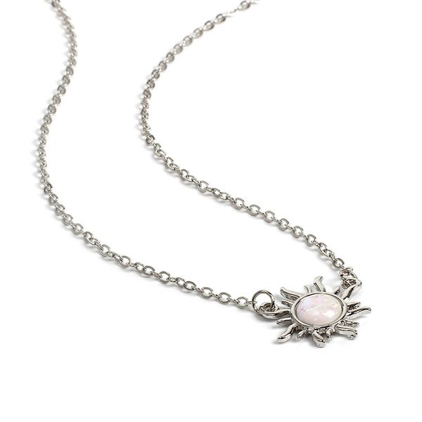 

1pc unique sunflower opal necklace pendant women's retro beautiful clavicle chain fashion accessories choker charm gift, Silver