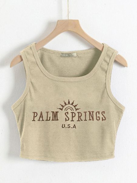 

letter & graphic embroidery rib-knit tank p5gw#, White