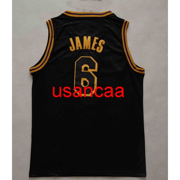 2021 masculino LeBron James 6 Round Skin Skin Black Gold Basketball Jerseyy S, M, L, XL, XXL