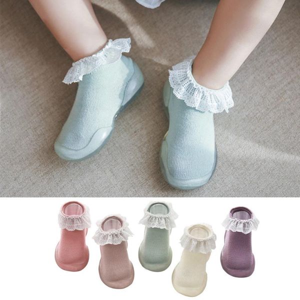 

first walkers baby shoes lace ruffle soft bottom anti-skid floor socks girl kids walker rubber sole infant toddler indoor