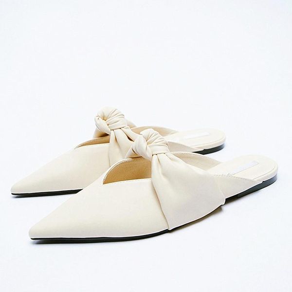 

slippers beige heeled sandals shoes low soft slides butterfly-knot pointed toe mules for women 2021 black comfort flat cover but