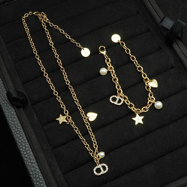 

d necklace new star cd love pearl necklace women's old jewelry set, Silver