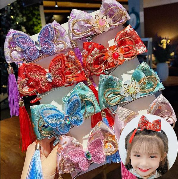 

hair accessories hanfu ancient style bowknot hairpin chinese princess bow long tassel dangle clip jewelry, Slivery;white