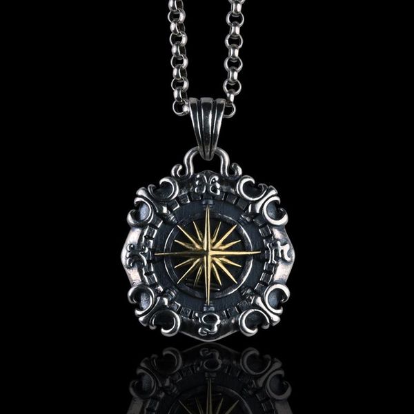 

chains boys necklace tide brand silver star sea compass pendant hip hop clothes accessories high street