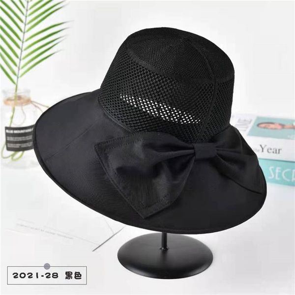 

women summer hat casual bow breathable basin solid color bucket beach visor outdoor vacation lady sun wide brim hats, Blue;gray