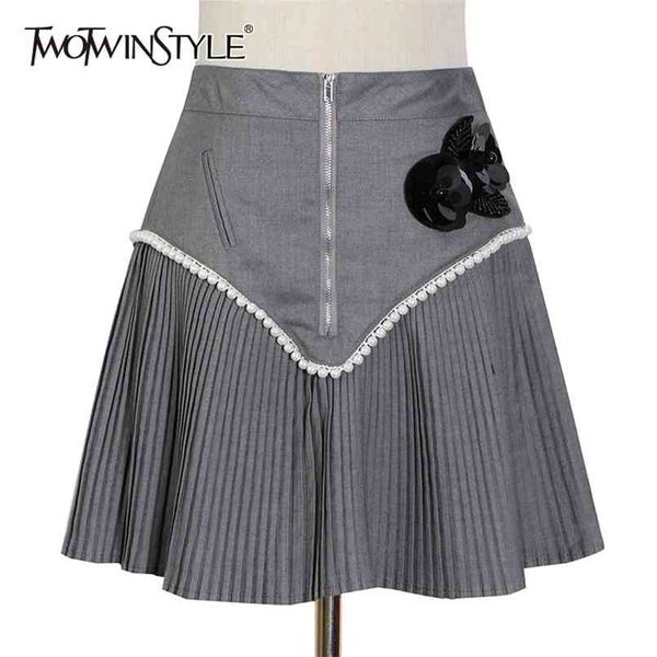 

appliques patchwork pleated skirt for women high waist a line mini skirts female fashion clothing summer 210521, Black
