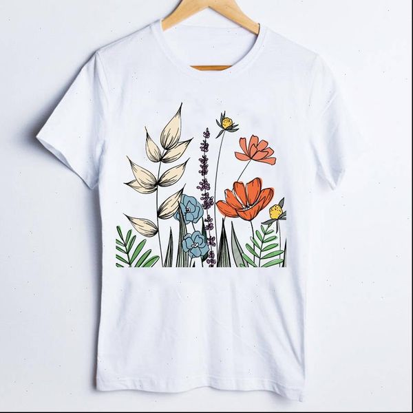 

women t shirts tees for print cartoon summer autumn flower short sleeve 90s ladies clothes lady female shirt, White
