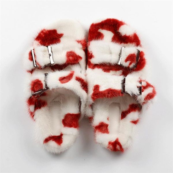 

slippers women summer shoe 2021 mink slides for flat shoes sandal fur, Black