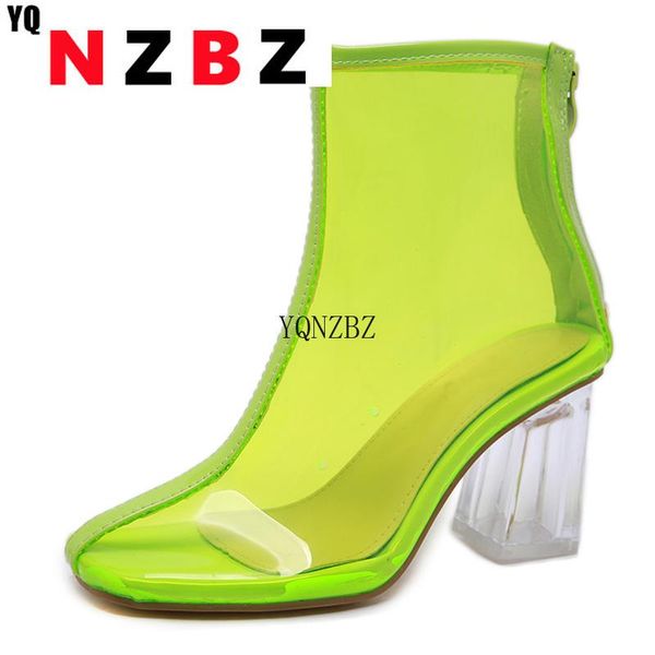

boots yqnzbz pvc transparent round toe shoes clear chunky heels mujer women sandals zipper 2021 autumn, Black