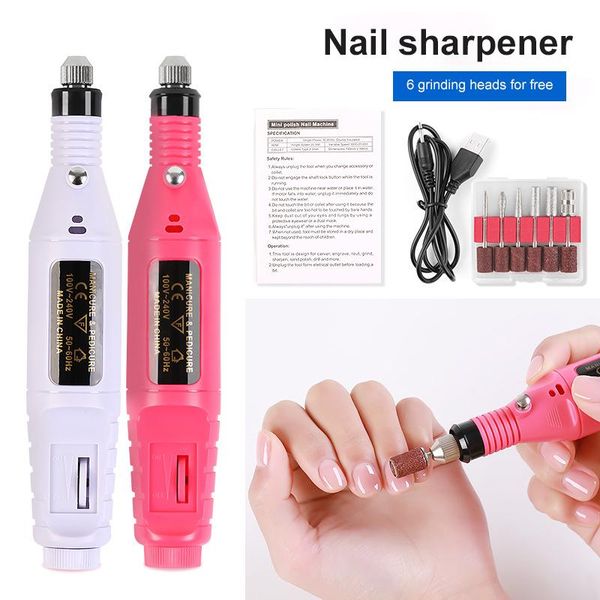 

6pcs/set usb charging professional nail polisher electric drills file acrylic manicure tool pedicure machine art tools drill & accessories