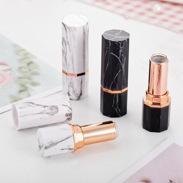 

storage bottles & jars 12.1mm empty plastic marble cosmetic lip gloss container beauty bottle white/black lipstick tube 20pcs/lot