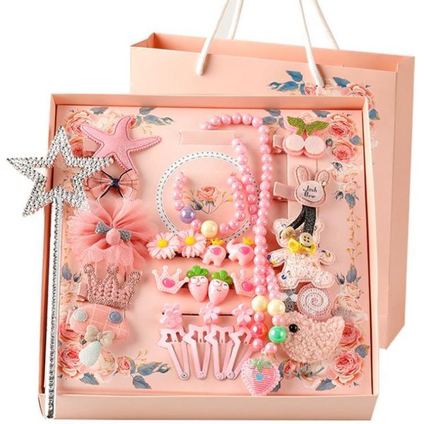 

baby hair accessories hairpin 28-piece set children's gift box, Slivery;white
