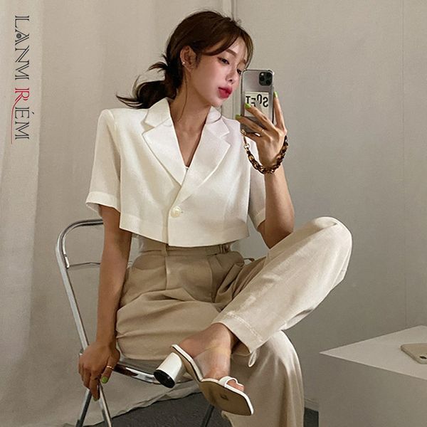 

women's white big size suit lapel short-sleeved short one-button loose-fit jacket fashion trendy summer 2e1212 210507, White;black