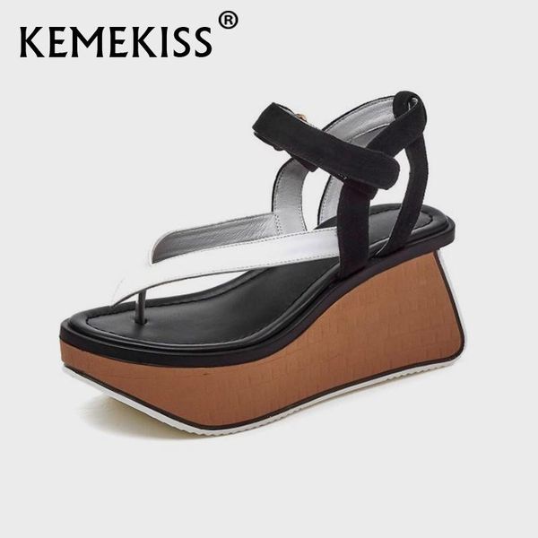 

dress shoes kemekiss cool women sandals real leather mix color high platform for fashion footwear size 34-39, Black