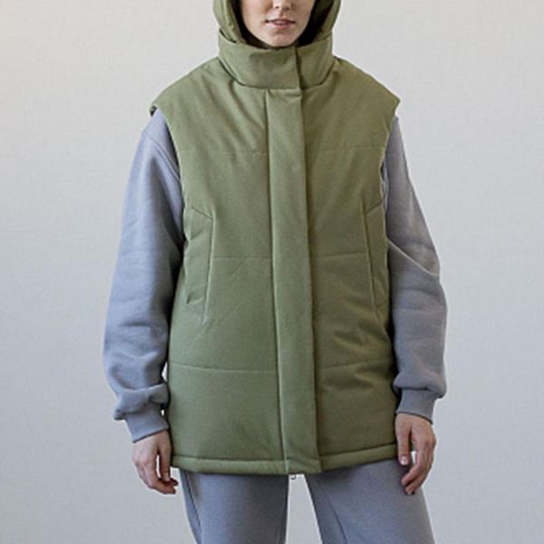 

women's vests fashion winter stand collar women elegant pockets solid sleeveless loose coats casual ladies, Black;white