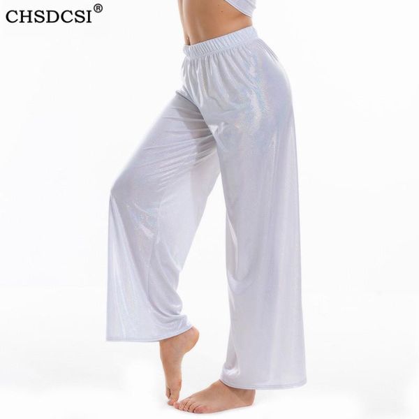 

women's pants & capris chsdcsi high street solid wide leg women 2010 autumn fashion party ladies loose bottoms shiny femme club mujer, Black;white