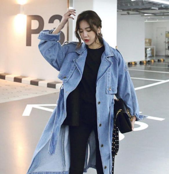 

women loose denim trench coat arrival female long single-breasted outwears women's coats, Tan;black