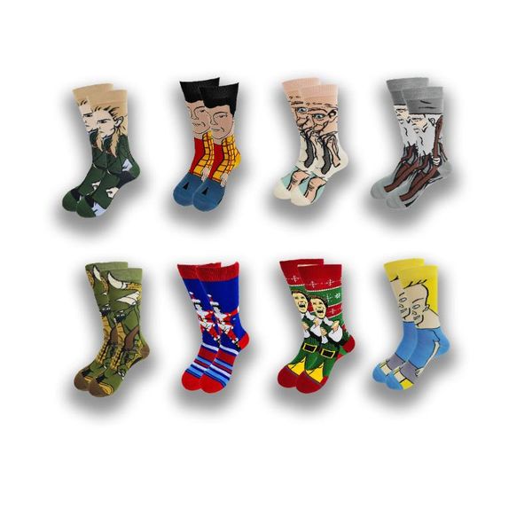 

men's socks anime cute cartoon hip hop personality street style happy novelty printing and dyeing men women in the tube skateboard, Black